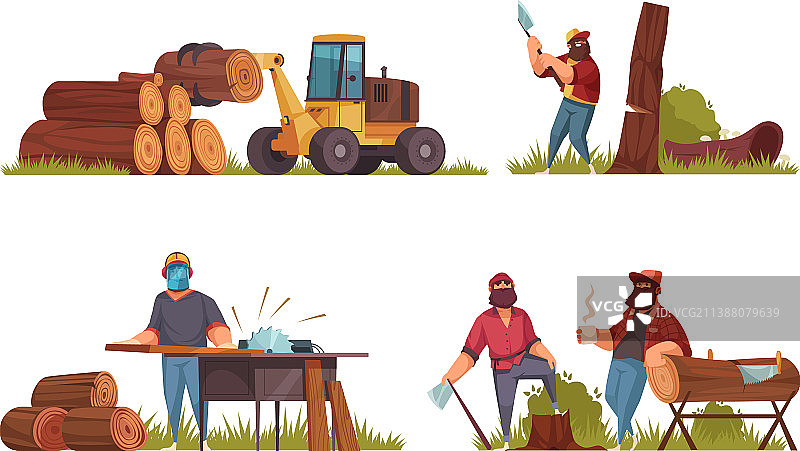伐木工人工作卡通构图图片素材