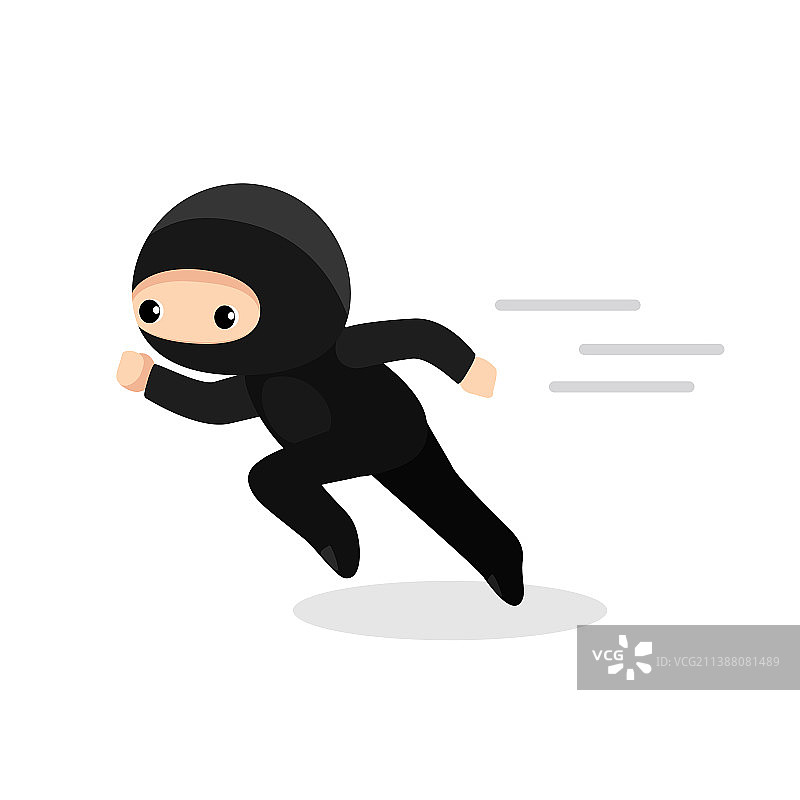 可爱的卡通忍者跑步，白色背景隔离图片素材