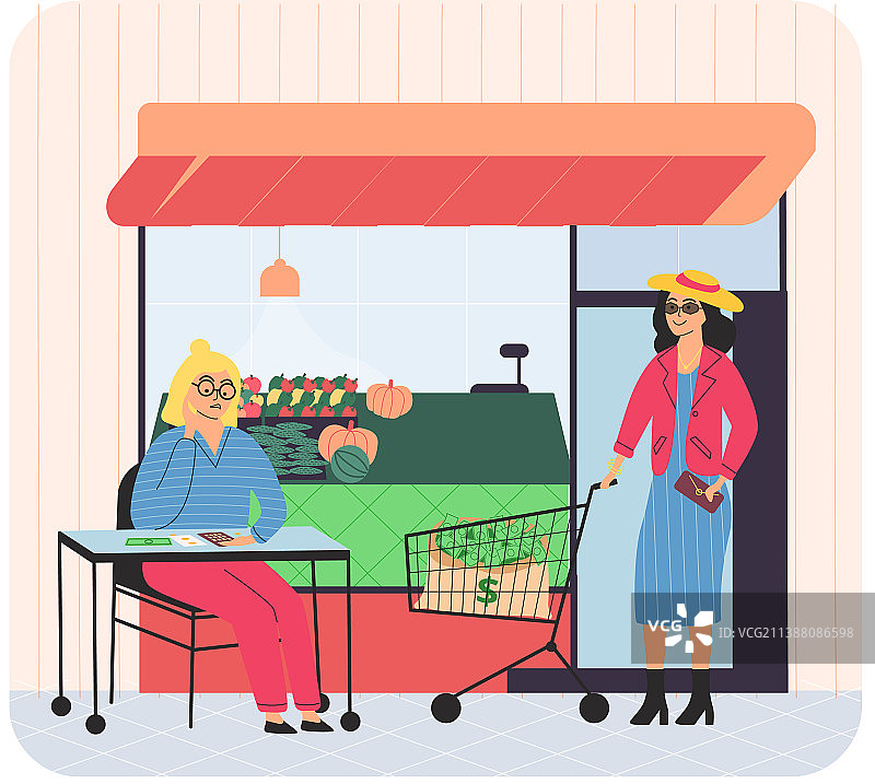 在食品杂货店购买新鲜水果的人们图片素材