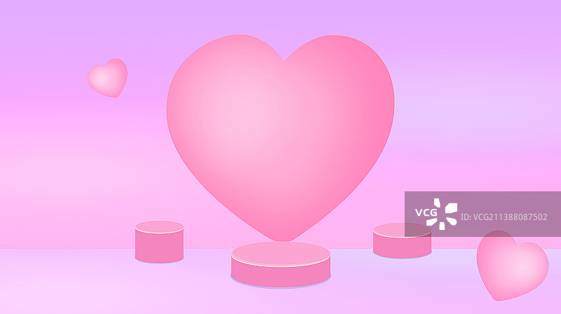 粉金高端心形背景电商商品展台，几何图形组合场景图，中国风女神节情人节七夕母亲节女性金融传统展台背景图片素材