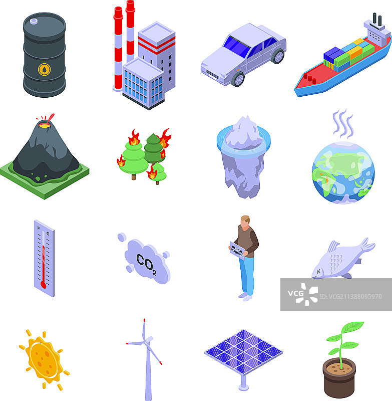 全球变暖图标集2.5D风格图片素材