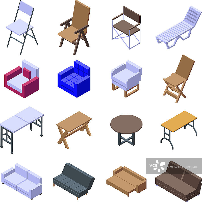 折叠家具图标集2.5D风格图片素材