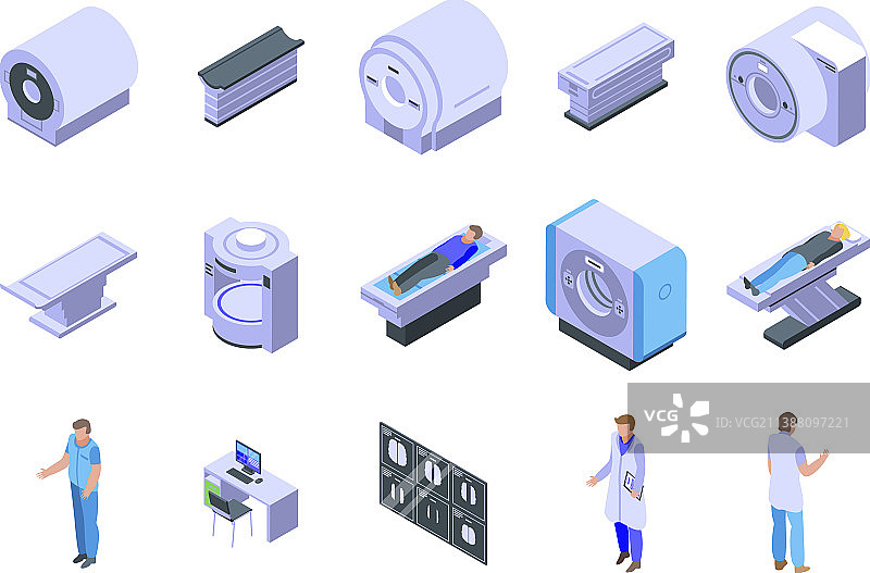 磁共振成像图标等距集合图片素材