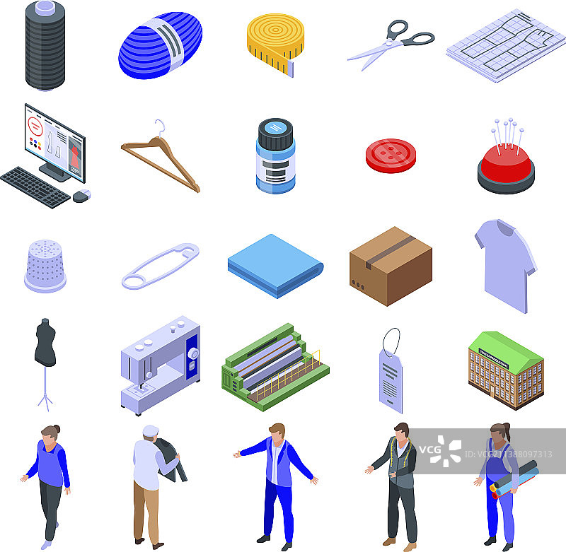 纺织品生产等距风格图标图片素材