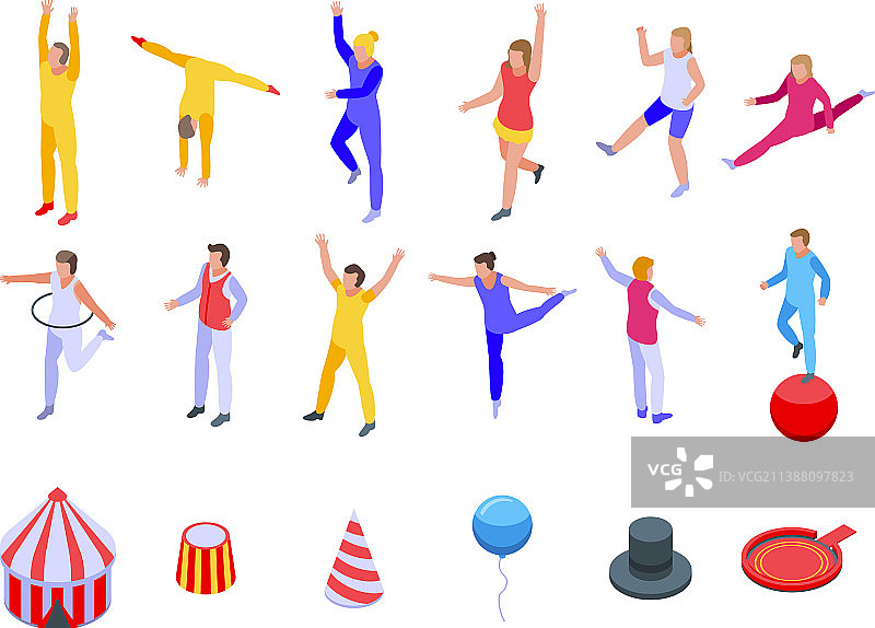 杂技演员图标集等距风格图片素材