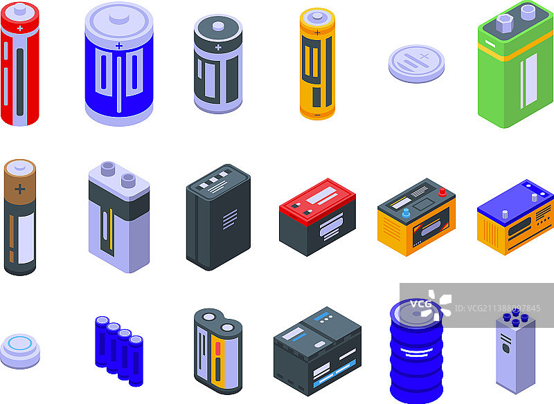等距电池图标集图片素材