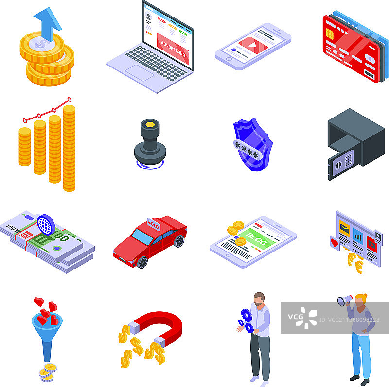货币化等距风格图标集图片素材