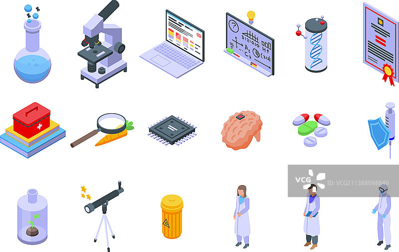科研科学家等距风格图标图片素材