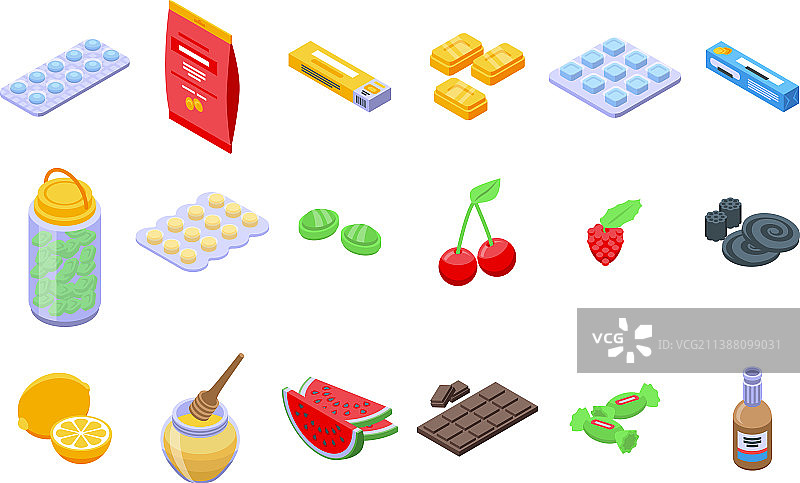 止咳糖图标集等距风格图片素材