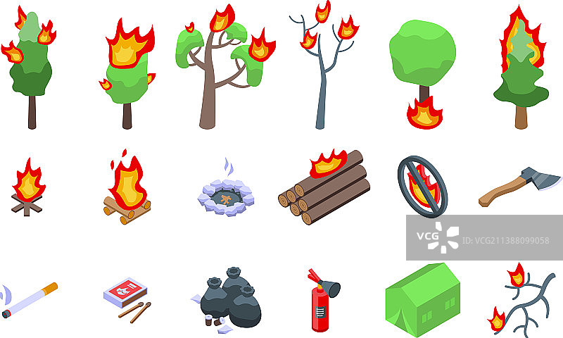 森林火灾图标（2.5D风格）图片素材