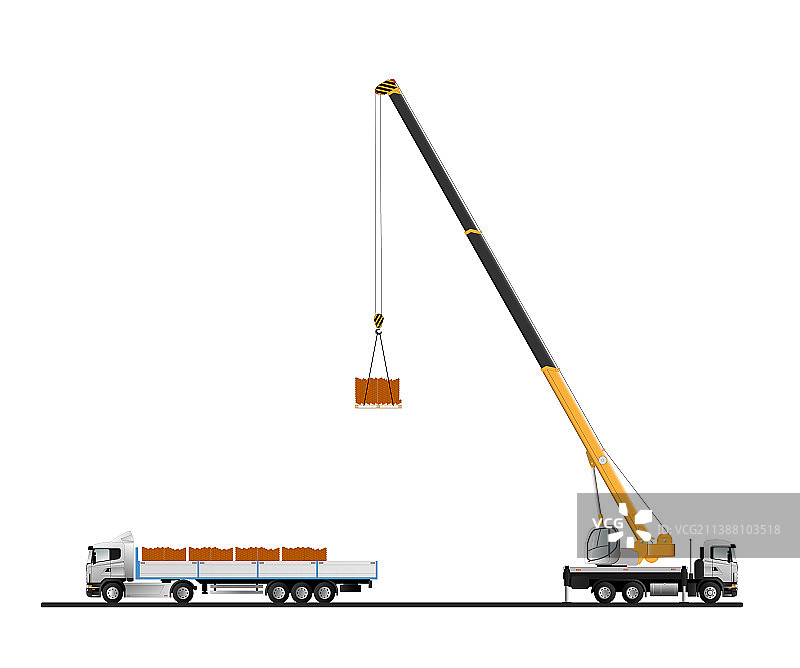 卡车起重机卸货过程图片素材