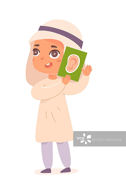 女孩学习视觉感官，拿着卡片图片素材