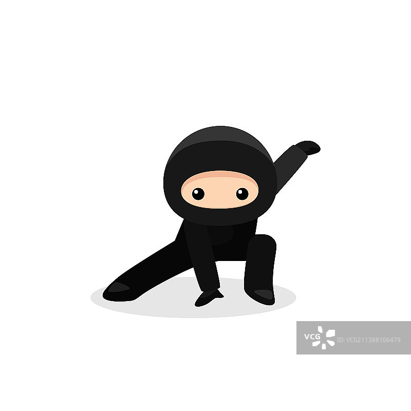 可爱的忍者蹲在白色背景上图片素材
