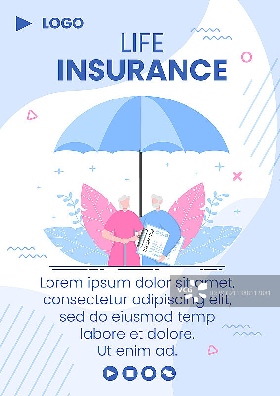 家庭人寿保险宣传单模板扁平设计图片素材