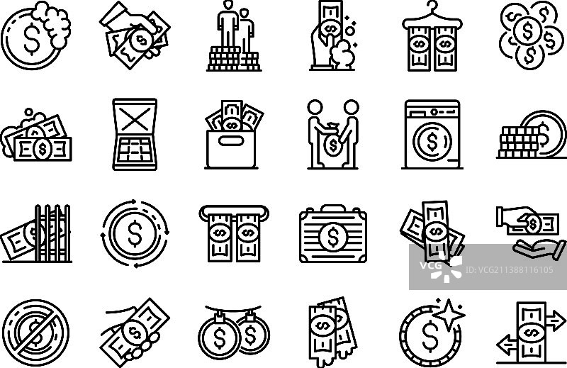 洗钱图标集轮廓样式图片素材