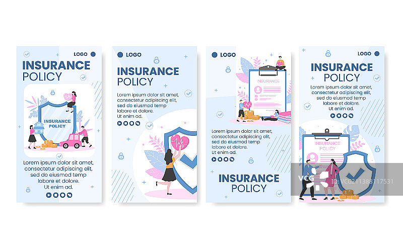 保险政策故事模板扁平设计图片素材