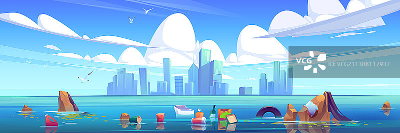 城市湖泊中的塑料垃圾图片素材