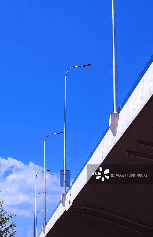 蓝天白云下的城市道路图片素材