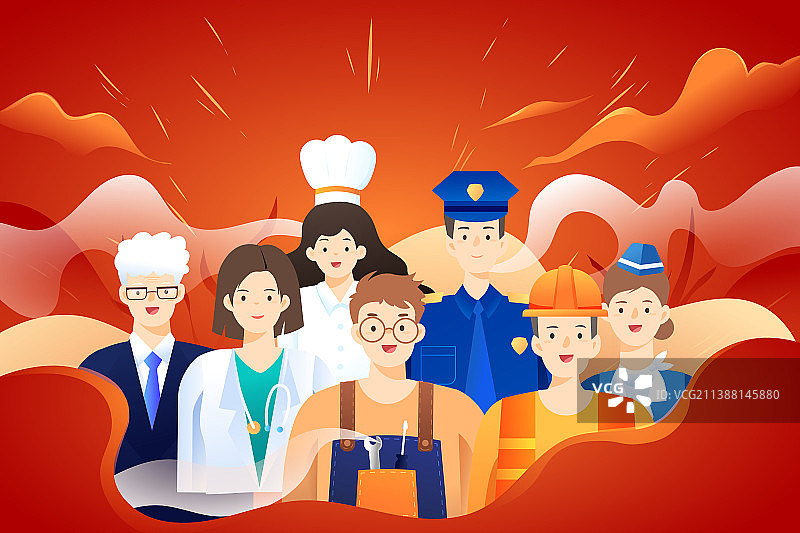 卡通国庆节党建古城建筑职业学生青年出游小长假劳动节旅游旅行太和殿天坛长城建党建军节中国风国潮矢量插画图片素材