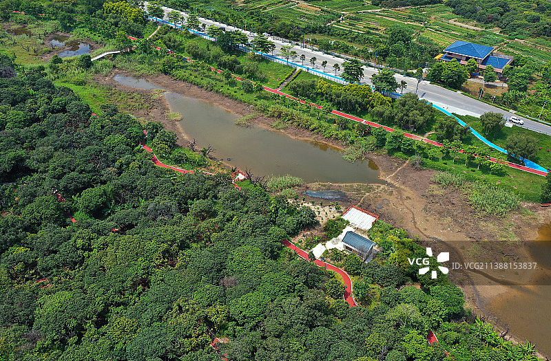 广东省广州市增城区增江画廊与鹤之洲湿地公园航拍图片素材