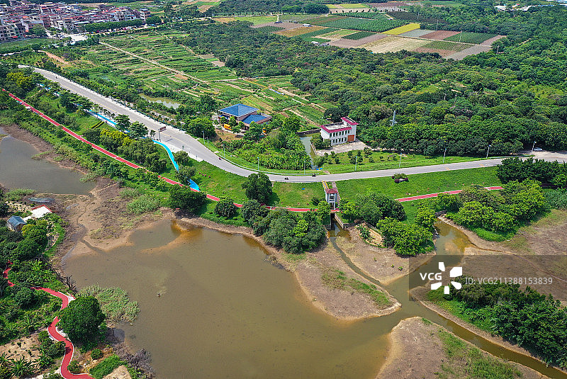 广东省广州市增城区增江画廊与鹤之洲湿地公园航拍图片素材