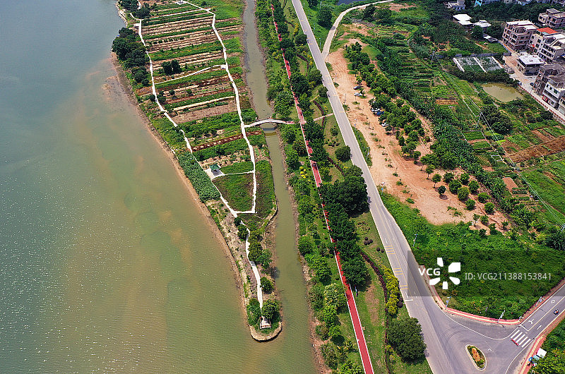 广东省广州市增城区增江画廊与鹤之洲湿地公园航拍图片素材