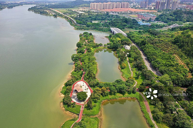 广东省广州市增城区增江画廊与鹤之洲湿地公园航拍图片素材