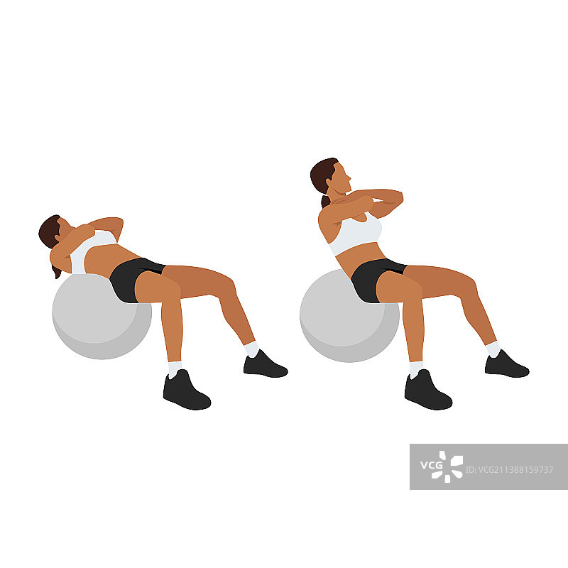 女人在瑞士球上做卷腹运动图片素材