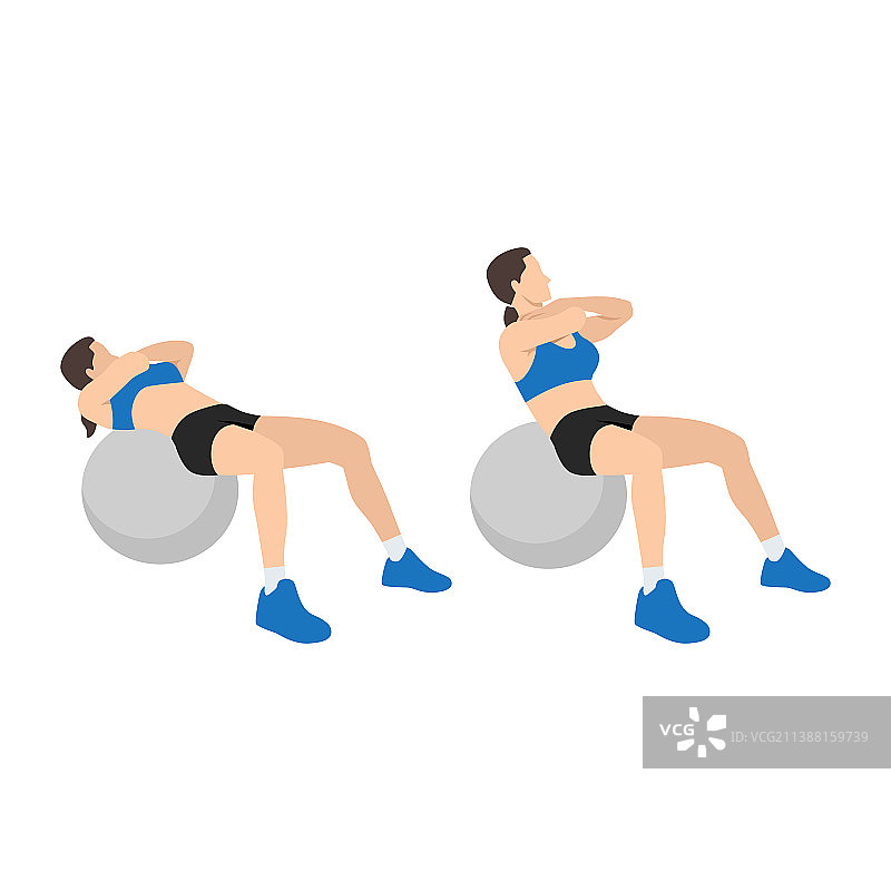 女人在瑞士球上做卷腹运动图片素材