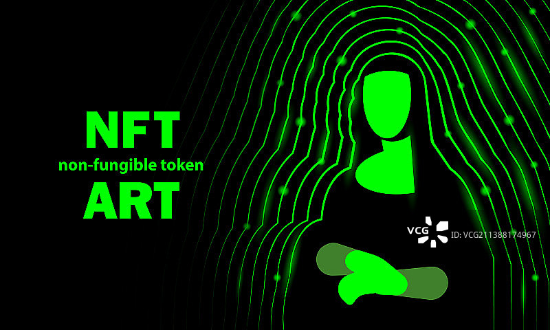 带有蒙娜丽莎抽象霓虹灯效果的NFT艺术banner图片素材