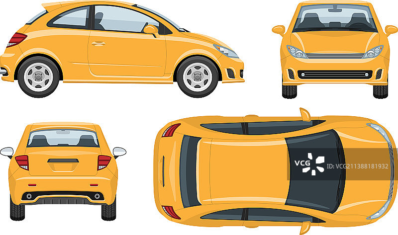 小型汽车模板侧面正背面顶视图图片素材