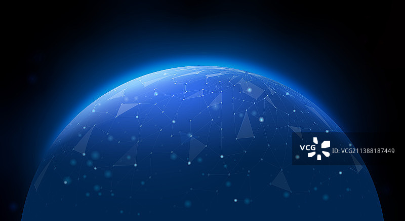 蓝色粒子数字技术全球网络连接抽象地球科技互联网概念背景图片素材