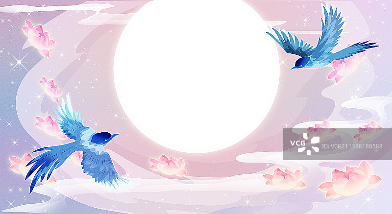 七夕喜鹊月下汇合场景插画图片素材