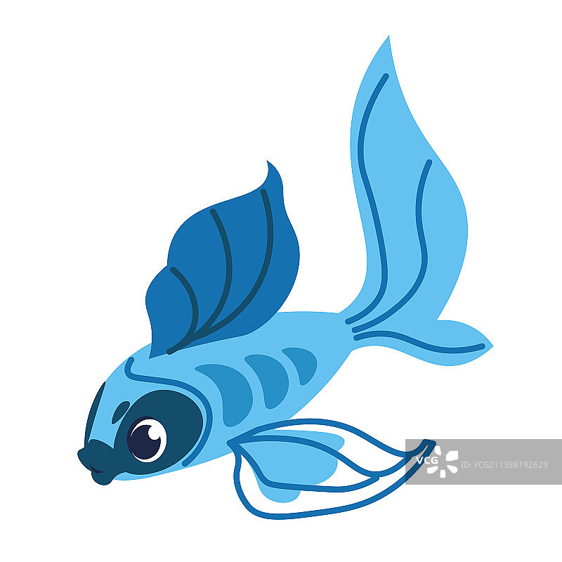 可爱的蓝色卡通海洋鱼类图片素材