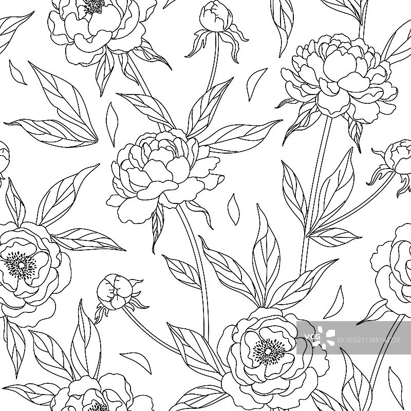 单色牡丹花无缝图案图片素材