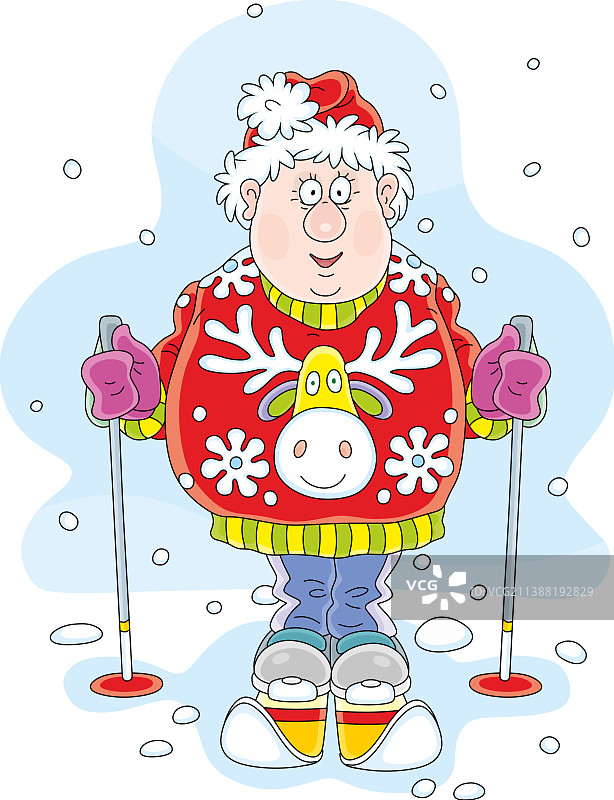 有趣的圣诞毛衣滑雪运动员图片素材