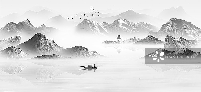 新中式山水画图片素材