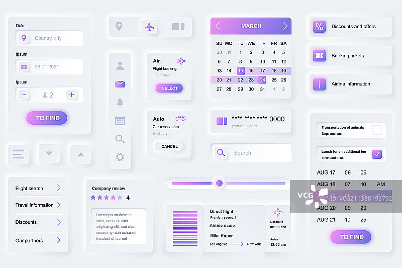 用于预订旅行的移动用户界面元素图片素材