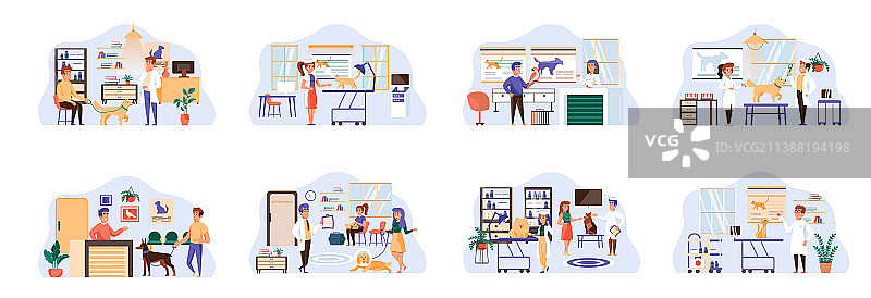 扁平化兽医诊所场景合集图片素材