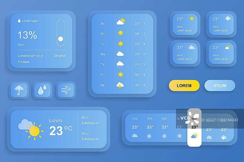 天气预报App的GUI元素图片素材