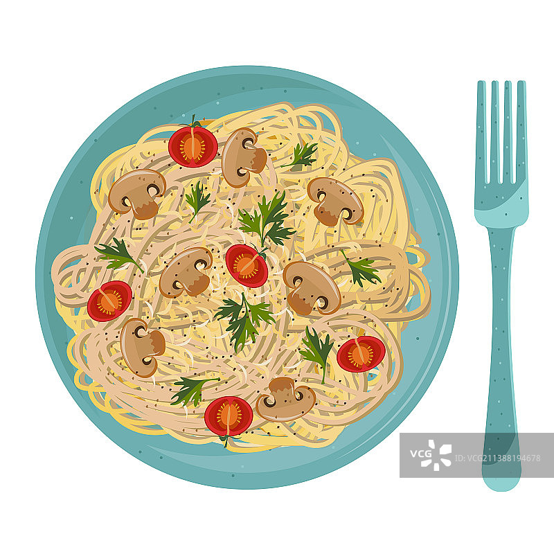搭配蘑菇和番茄的长意面图片素材