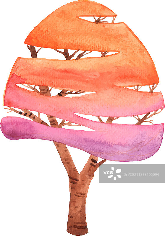 梦幻彩色秋季树木水彩画图片素材