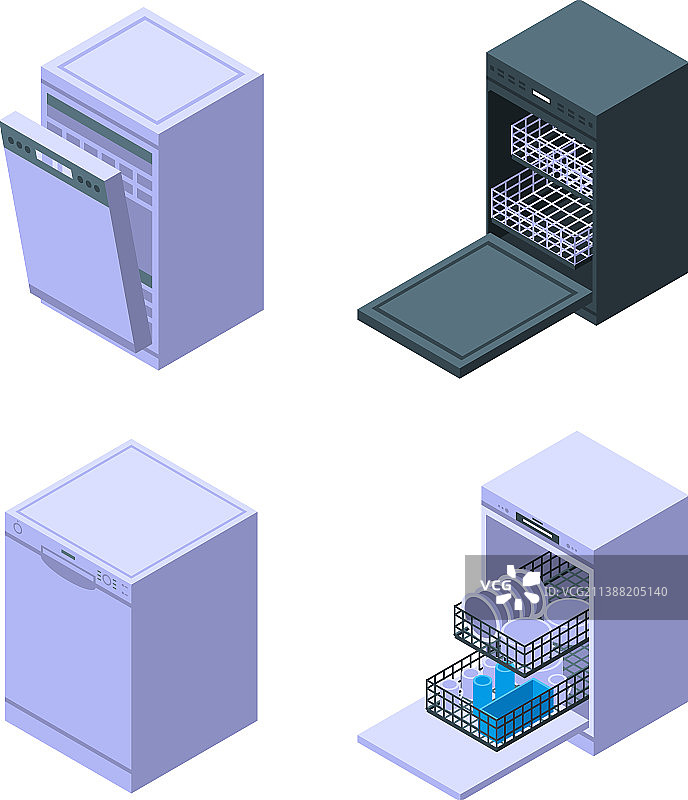 洗碗机等距风格图标集图片素材