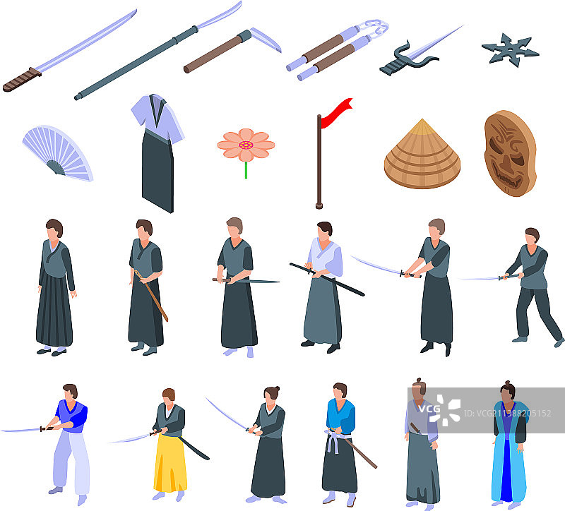 武士图标等距风格图片素材