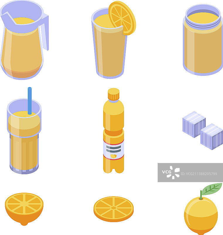 柠檬饮品等距风格图标集图片素材