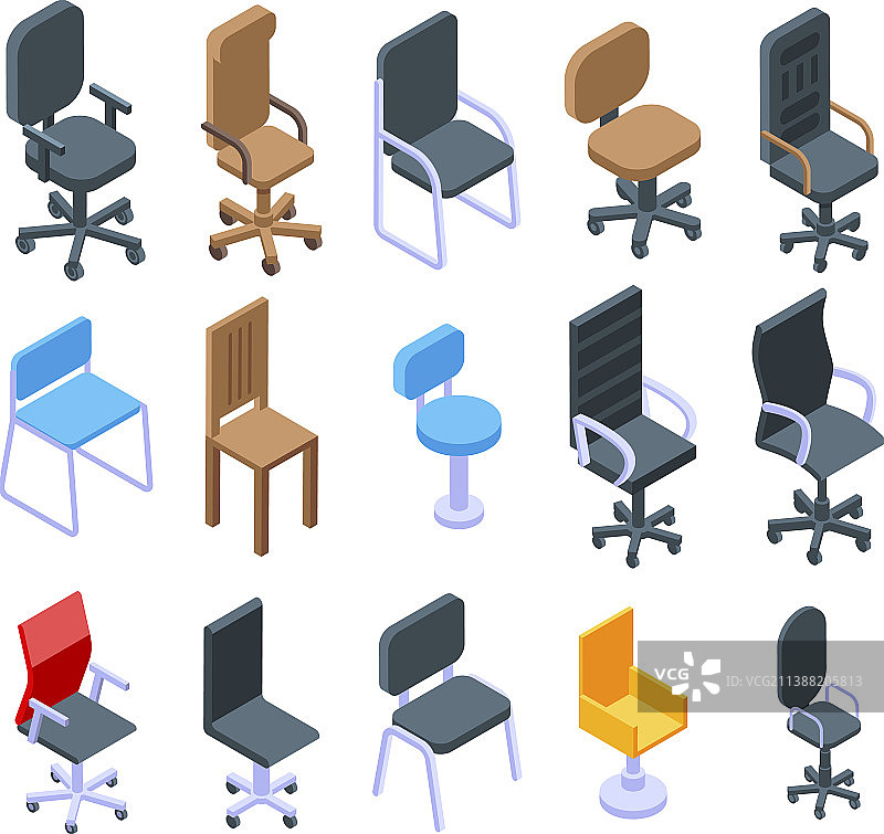 等距风格的办公椅图标图片素材