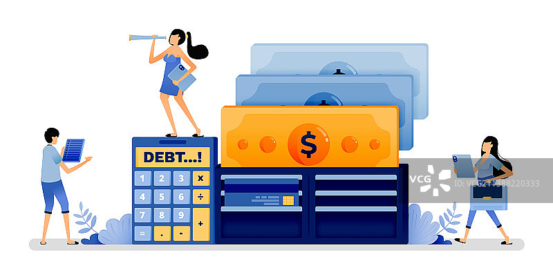 计算器和钱包及流出的钱币图片素材