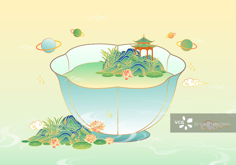 复古国风品茗杯茶杯插画图片素材