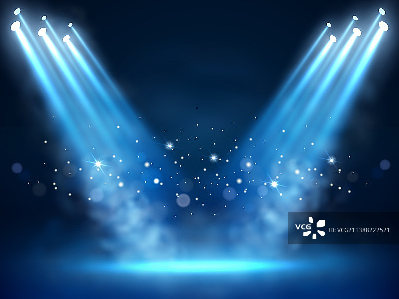 被照亮的舞台和蓝色烟雾之夜图片素材