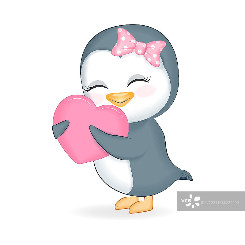 可爱的小企鹅和红心图片素材